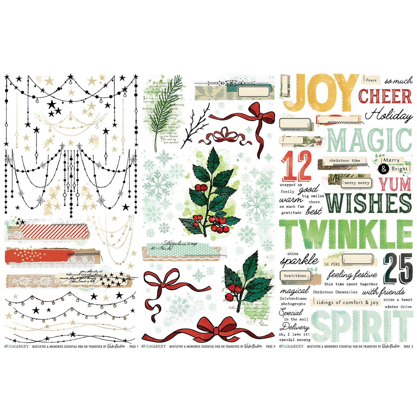 49 And Market Rub-On Transfer Set-Essential, Mistletoe And Memories