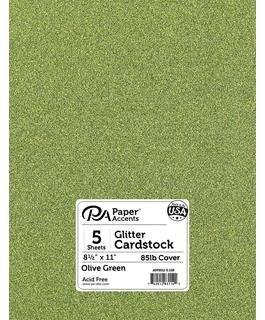 PA Paper Accents Glitter Cardstock -OliveGreen 8.5x11 5pc