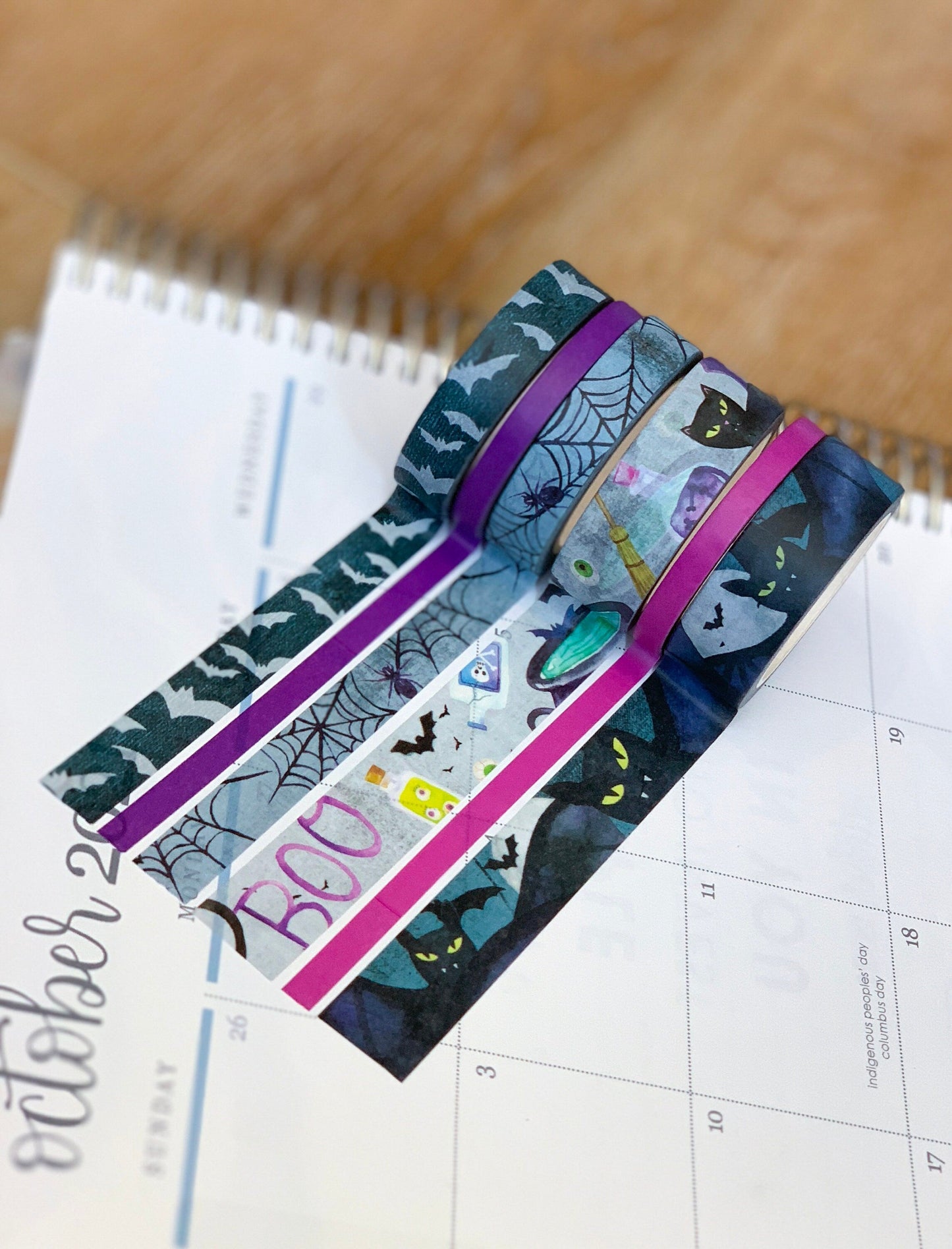 Halloween Spooky Witches Cats & Bats Scary Black & Purple Washi Tape Set (#W019)