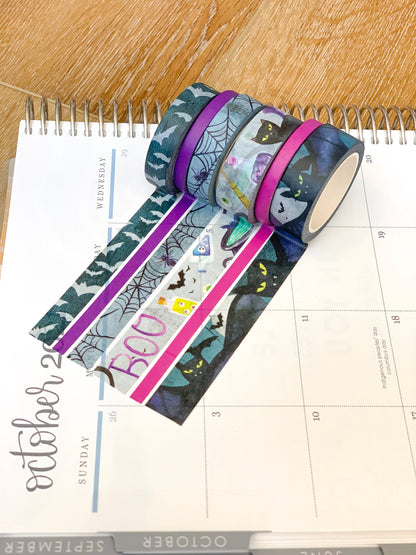 Halloween Spooky Witches Cats & Bats Scary Black & Purple Washi Tape Set (#W019)