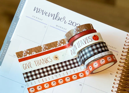 Fall Thanksgiving Buffalo Plaid Autumn Washi Tape Set (#W008)