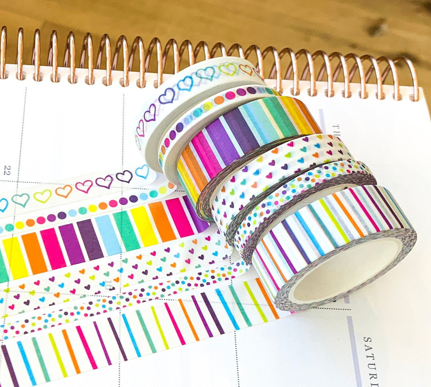 Rainbow Hearts & Stripes Polka Dots Washi Tape Set (#W001)