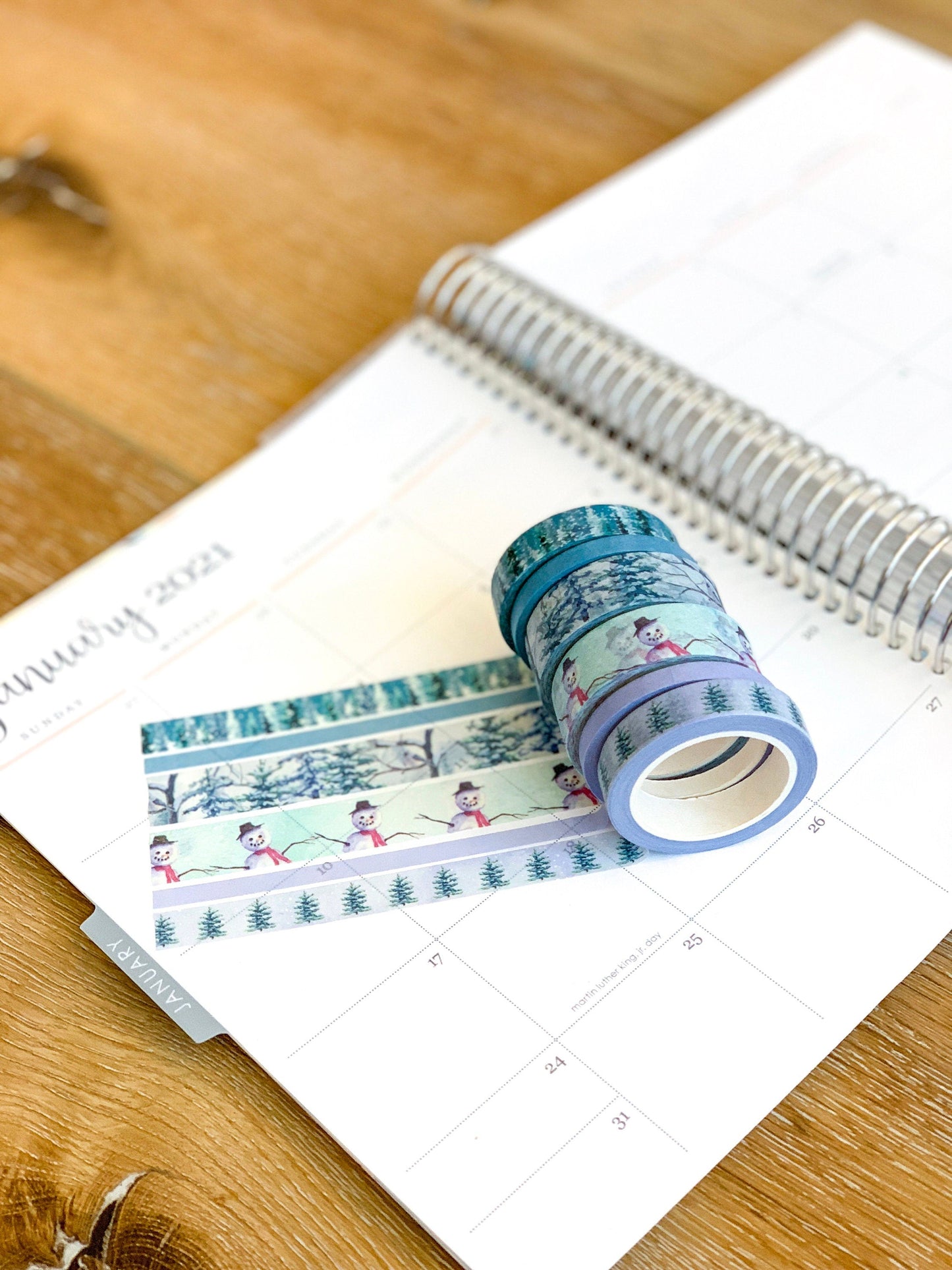 Winter Snowman Snowy Trees Forest Periwinkle Washi Tape Set (#W006)
