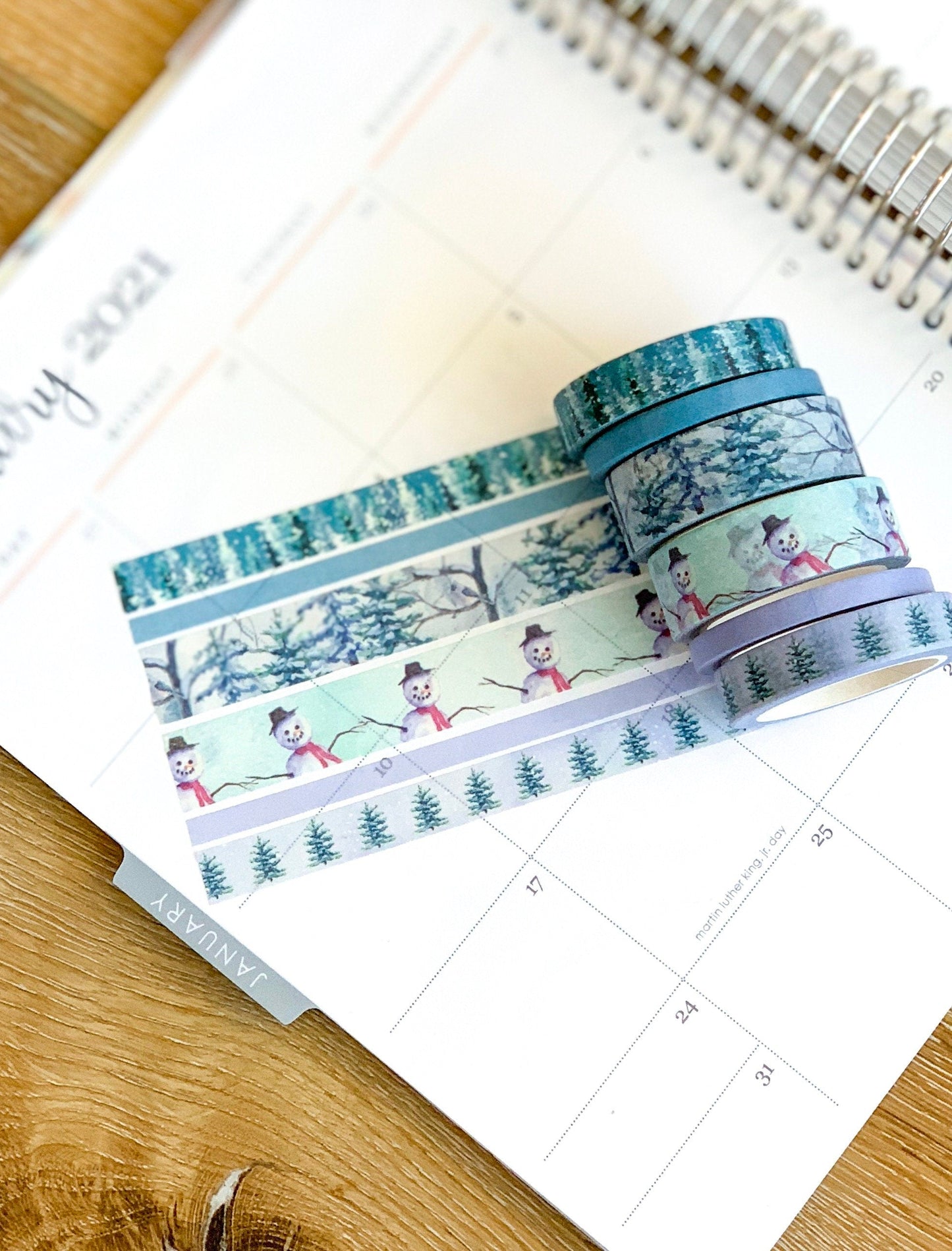 Winter Snowman Snowy Trees Forest Periwinkle Washi Tape Set (#W006)