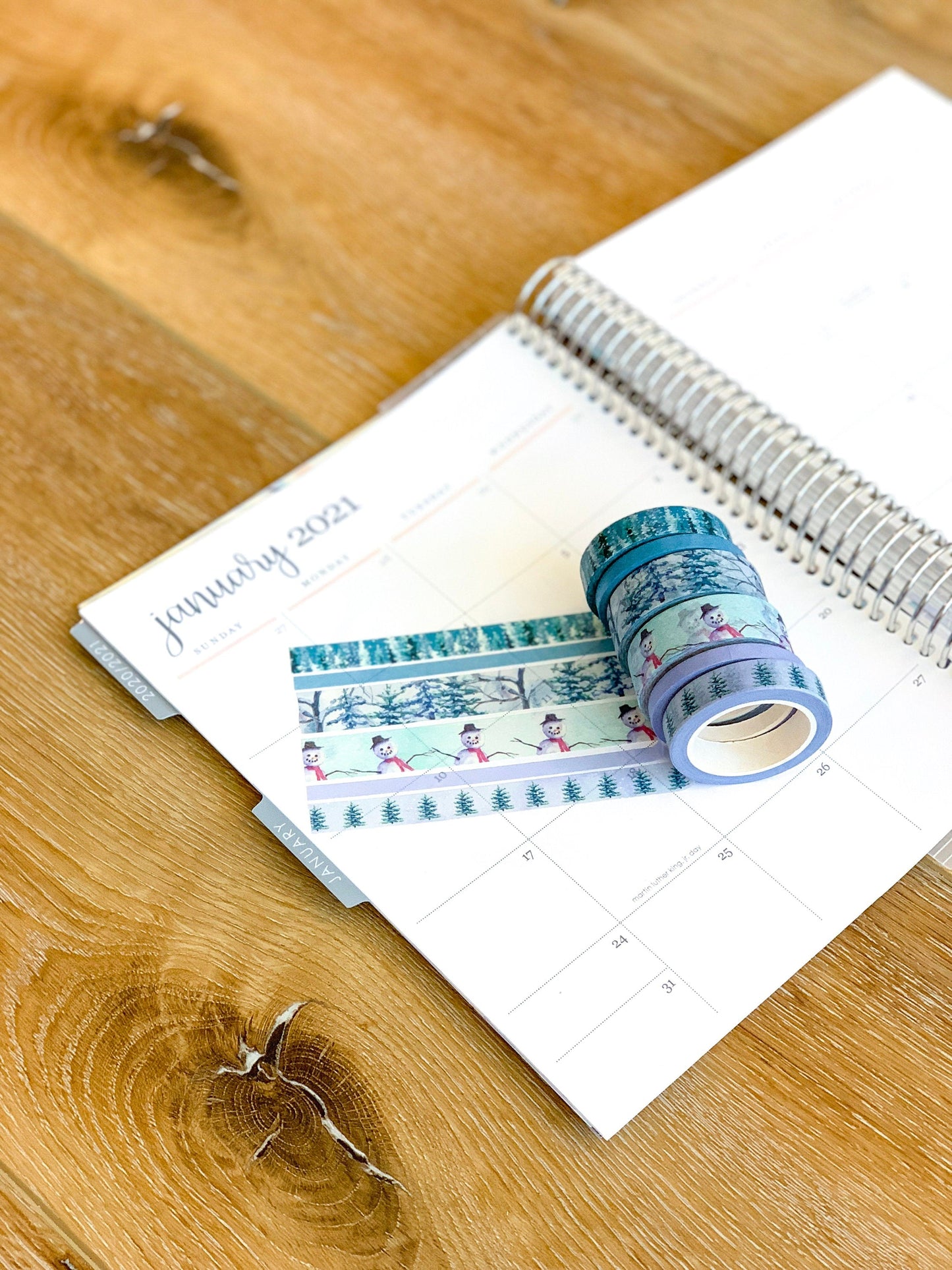 Winter Snowman Snowy Trees Forest Periwinkle Washi Tape Set (#W006)