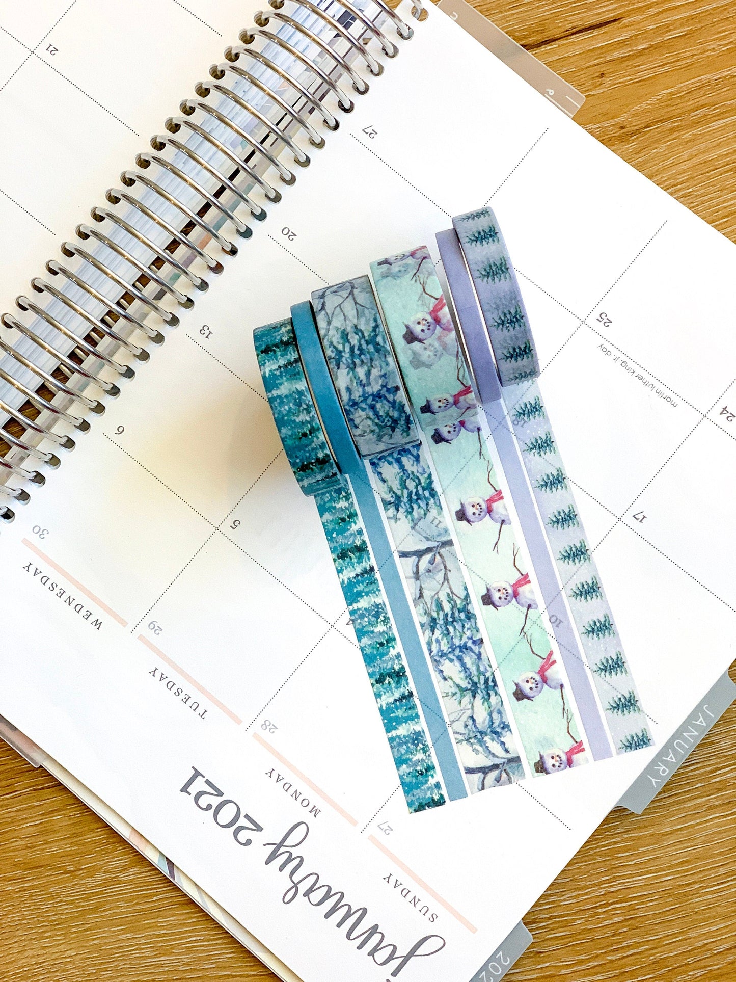 Winter Snowman Snowy Trees Forest Periwinkle Washi Tape Set (#W006)