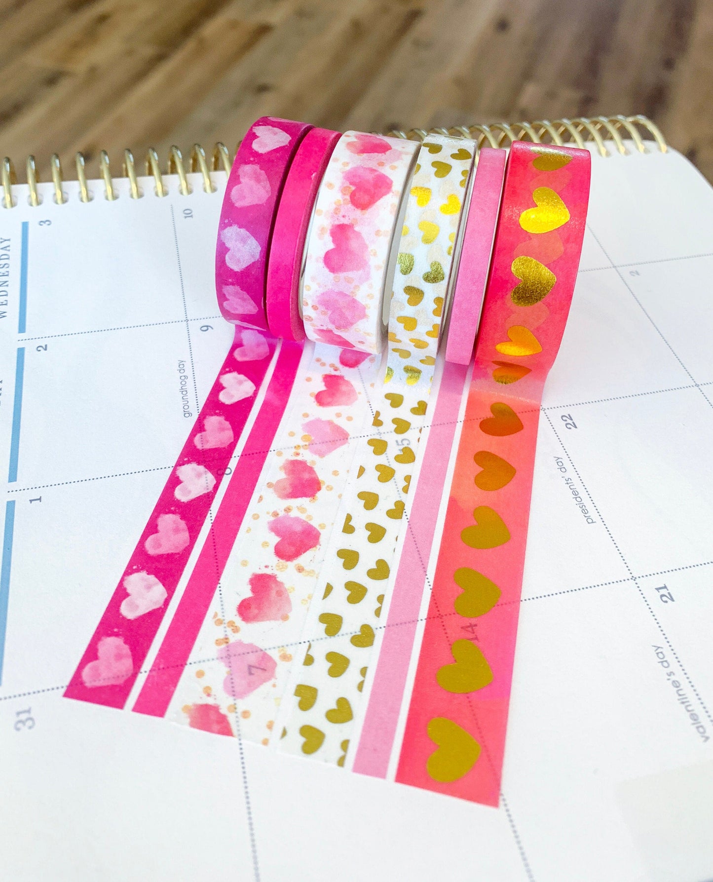 FOILED  Valentine's Pink & Gold Hearts Washi Tape Set (#W014)