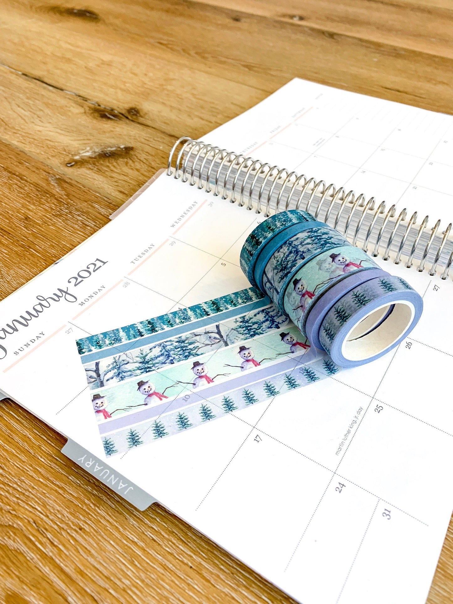 Winter Snowman Snowy Trees Forest Periwinkle Washi Tape Set (#W006)