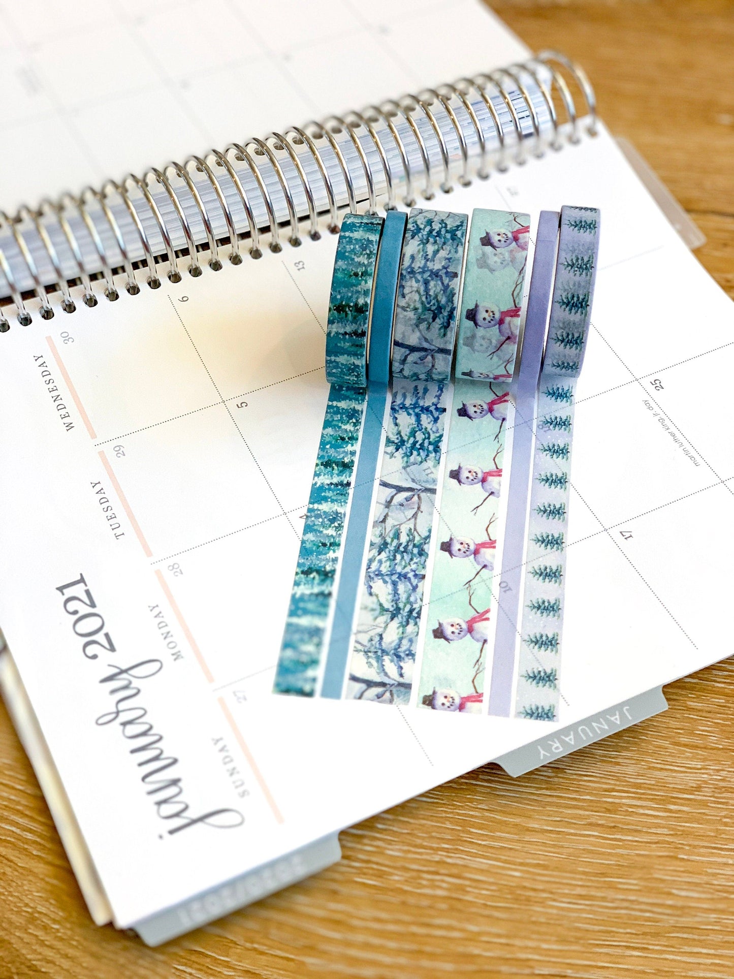 Winter Snowman Snowy Trees Forest Periwinkle Washi Tape Set (#W006)
