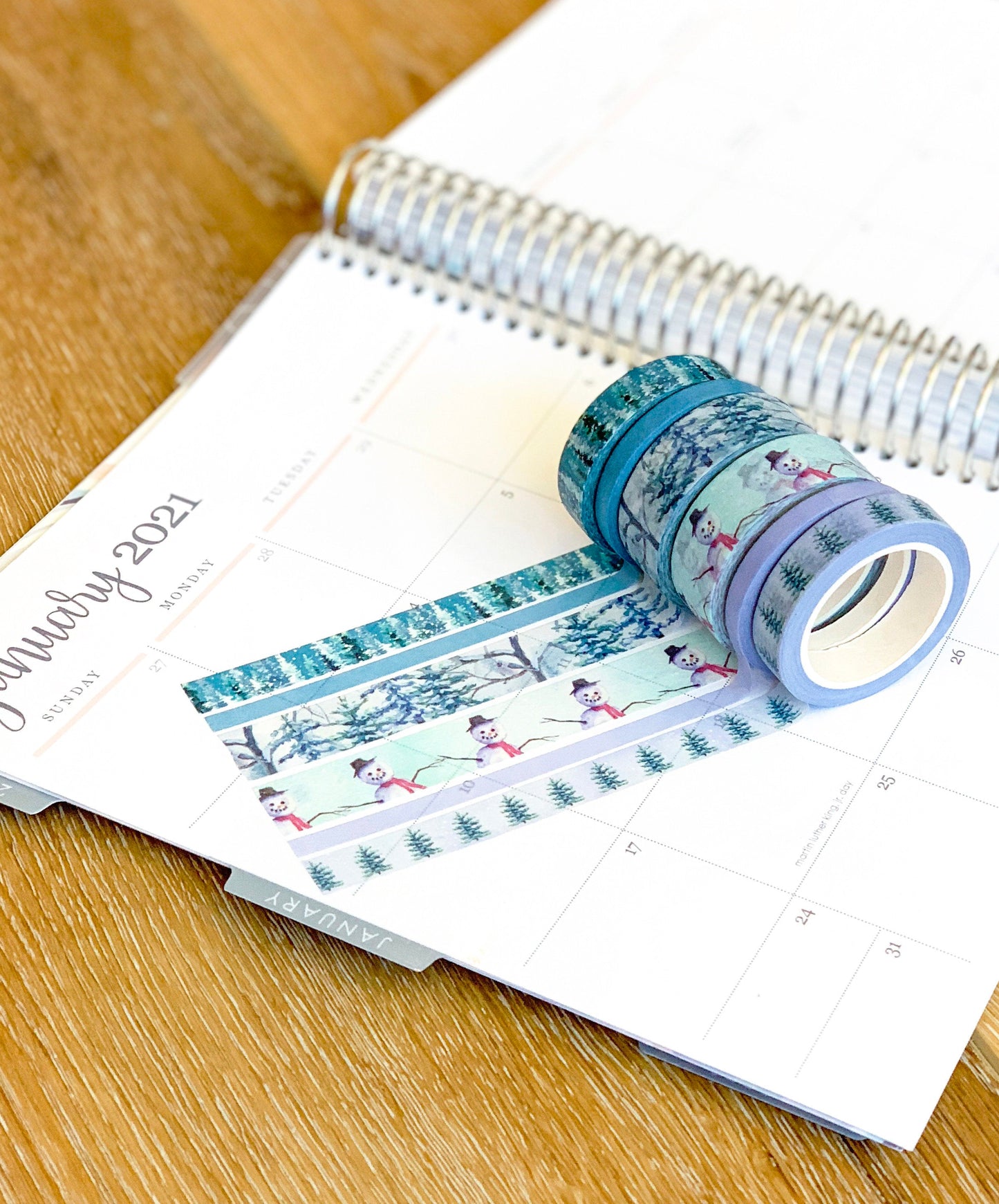 Winter Snowman Snowy Trees Forest Periwinkle Washi Tape Set (#W006)