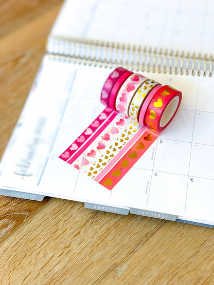 FOILED  Valentine's Pink & Gold Hearts Washi Tape Set (#W014)