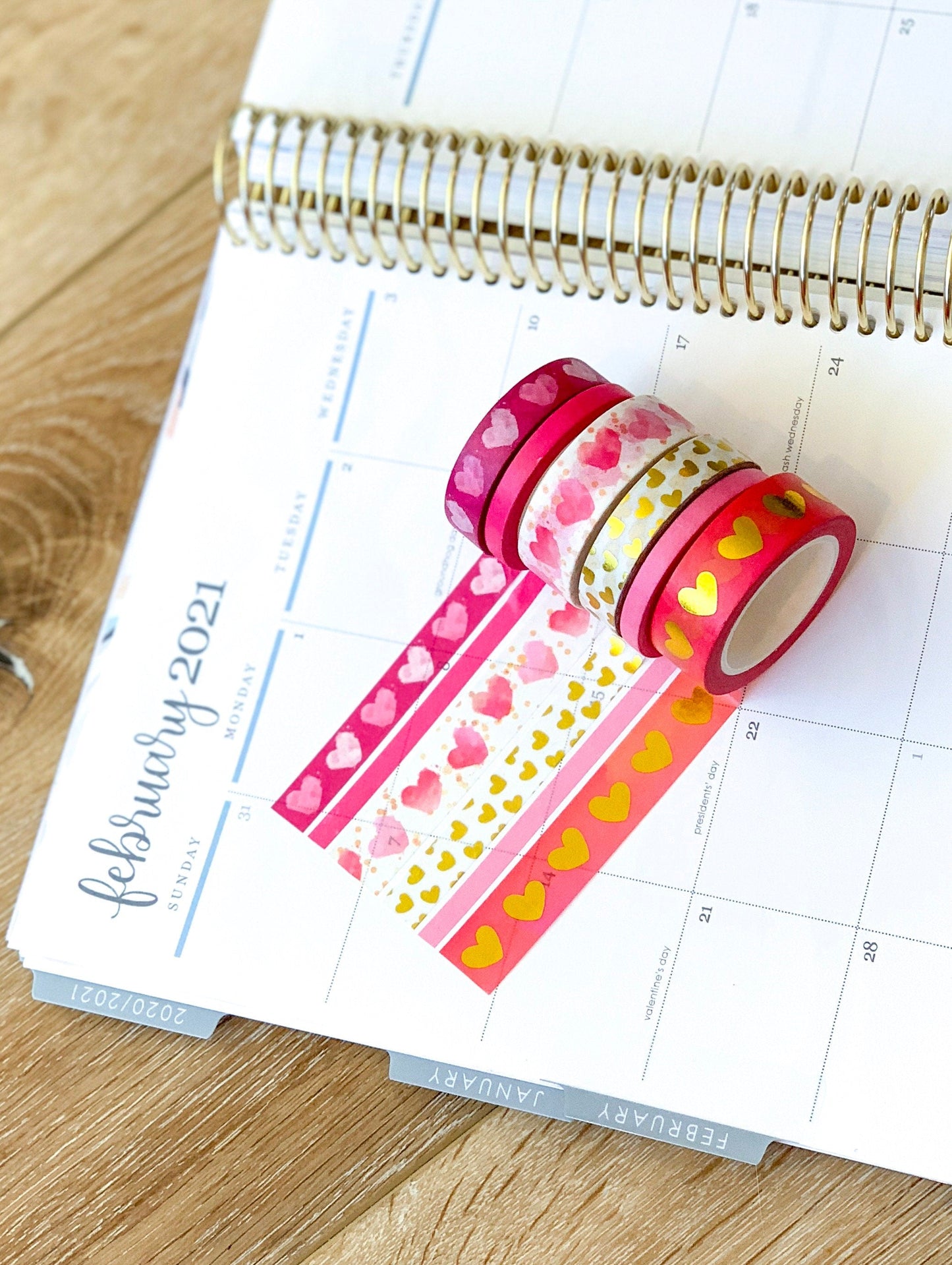 FOILED  Valentine's Pink & Gold Hearts Washi Tape Set (#W014)
