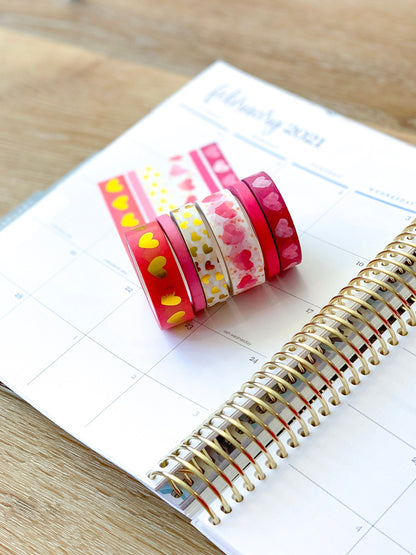 FOILED  Valentine's Pink & Gold Hearts Washi Tape Set (#W014)
