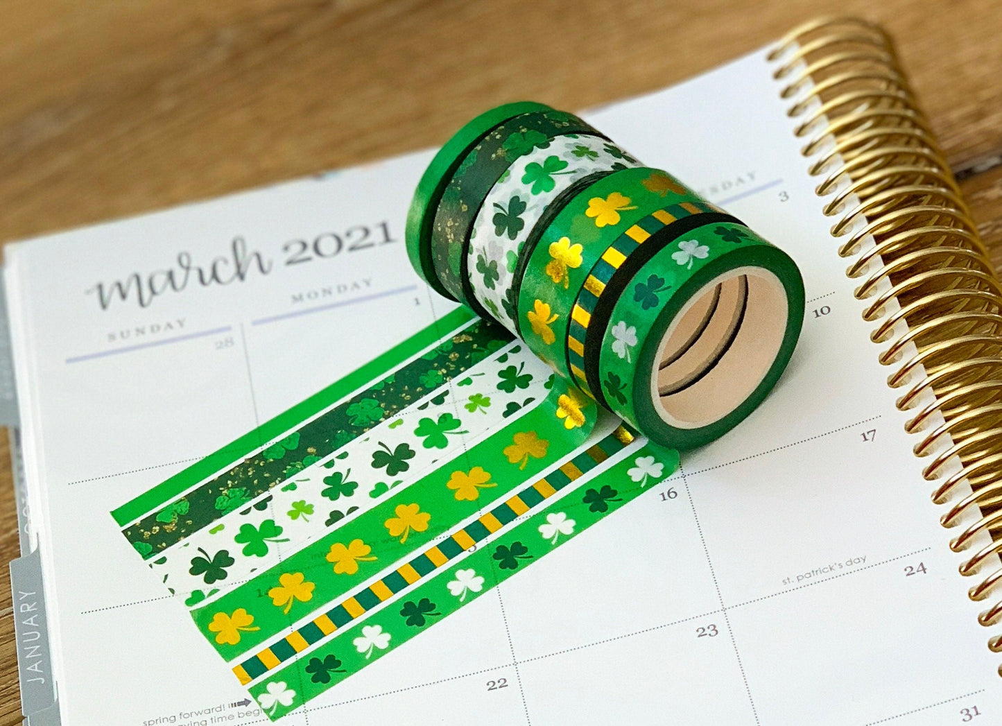 FOILED Shamrocks Green & Gold St Patricks Day Washi Tape Set (#W017)