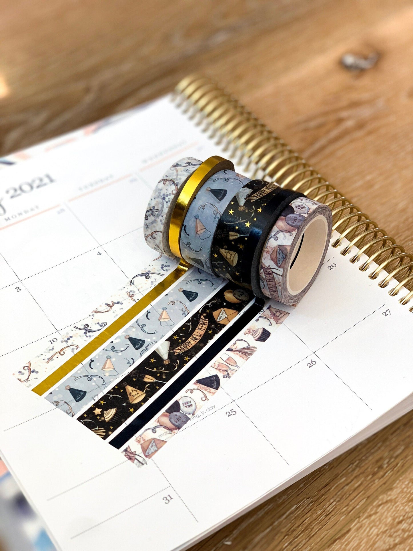 FOILED New Years Eve NYE Black & Gold Anniversary Washi Tape Set (#W004)