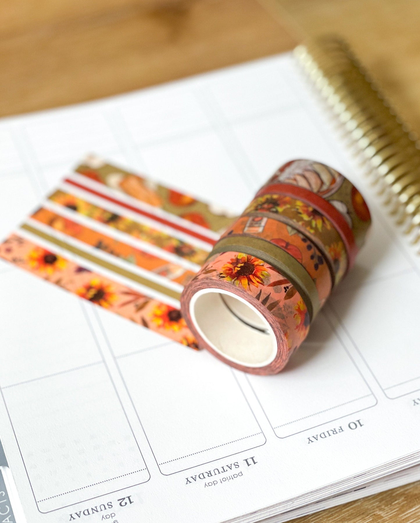 Fall Apples & Sunflowers Autumn Washi Tape Set (#W012)