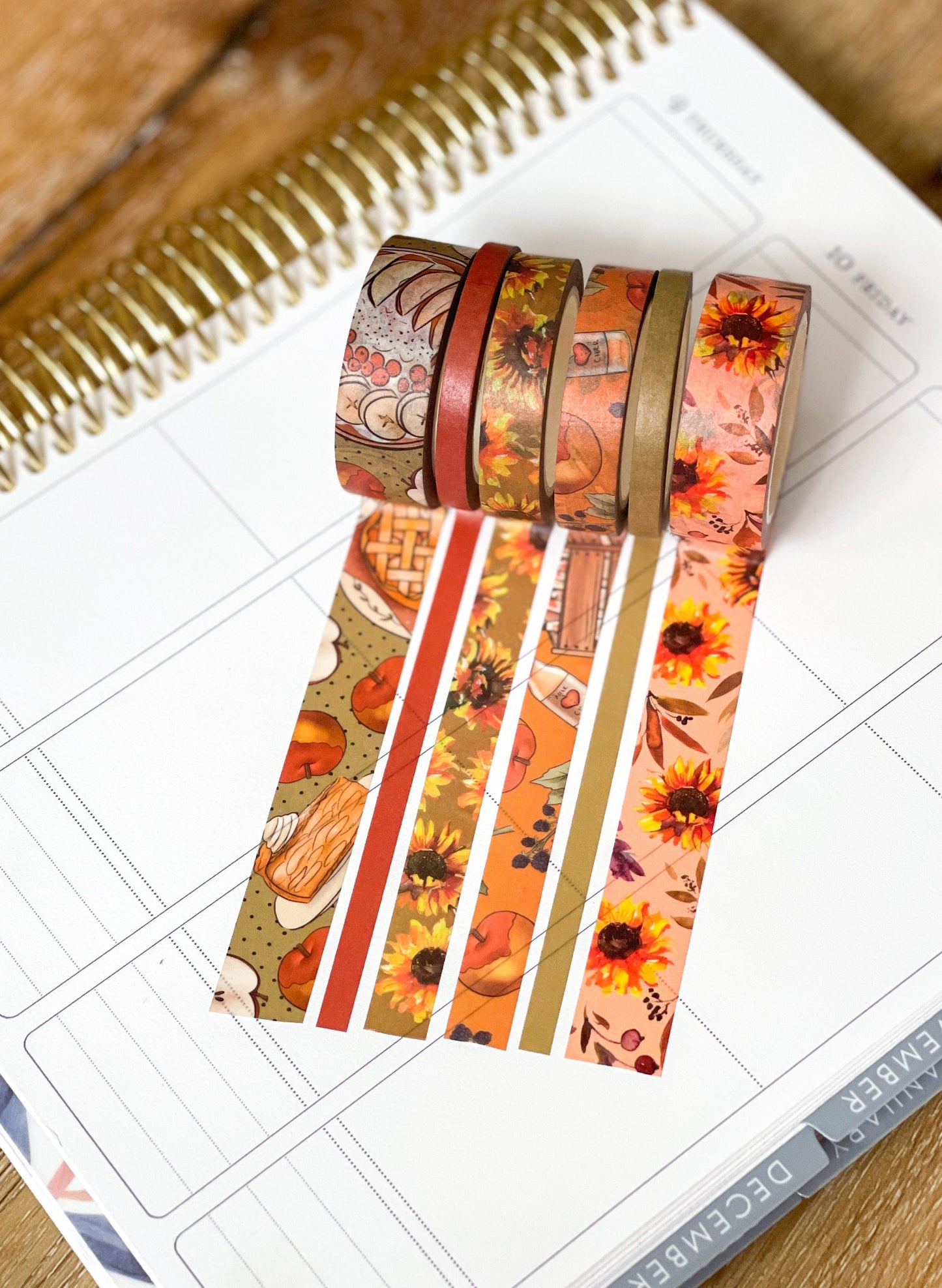 Fall Apples & Sunflowers Autumn Washi Tape Set (#W012)
