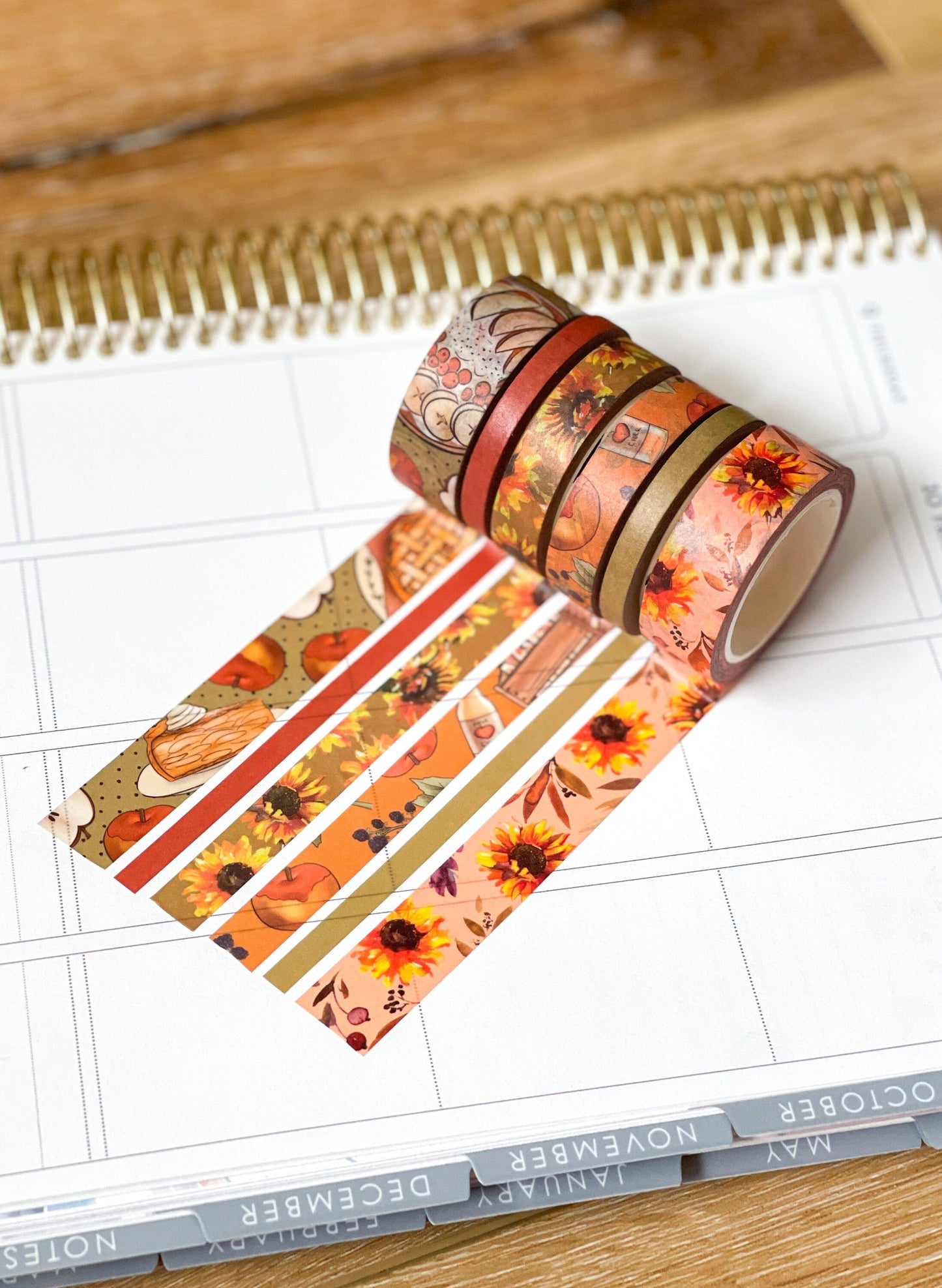 Fall Apples & Sunflowers Autumn Washi Tape Set (#W012)