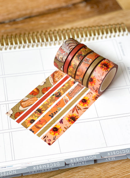 Fall Apples & Sunflowers Autumn Washi Tape Set (#W012)