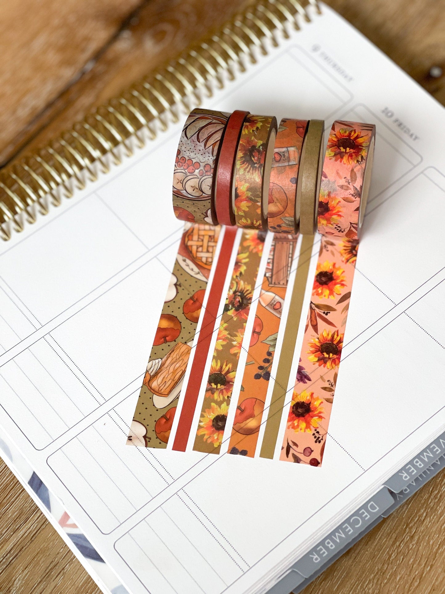 Fall Apples & Sunflowers Autumn Washi Tape Set (#W012)