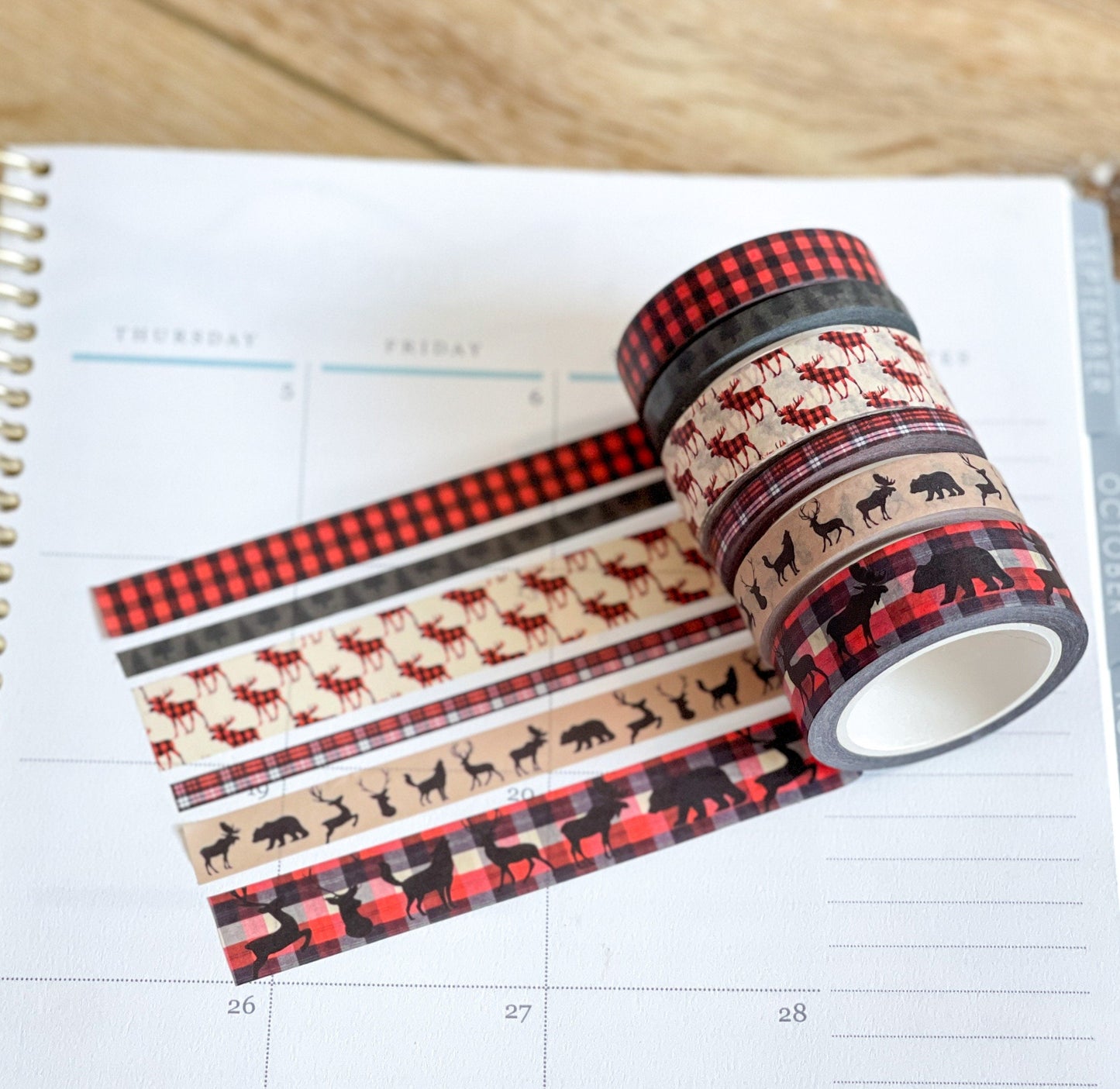 Christmas Buffalo Plaid Deer Holiday Red & Black Washi Tape Set (#W038)