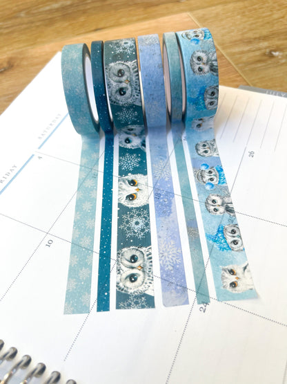 Snow Owls & Snowflakes Winter Animals Washi Tape Set (#W042)