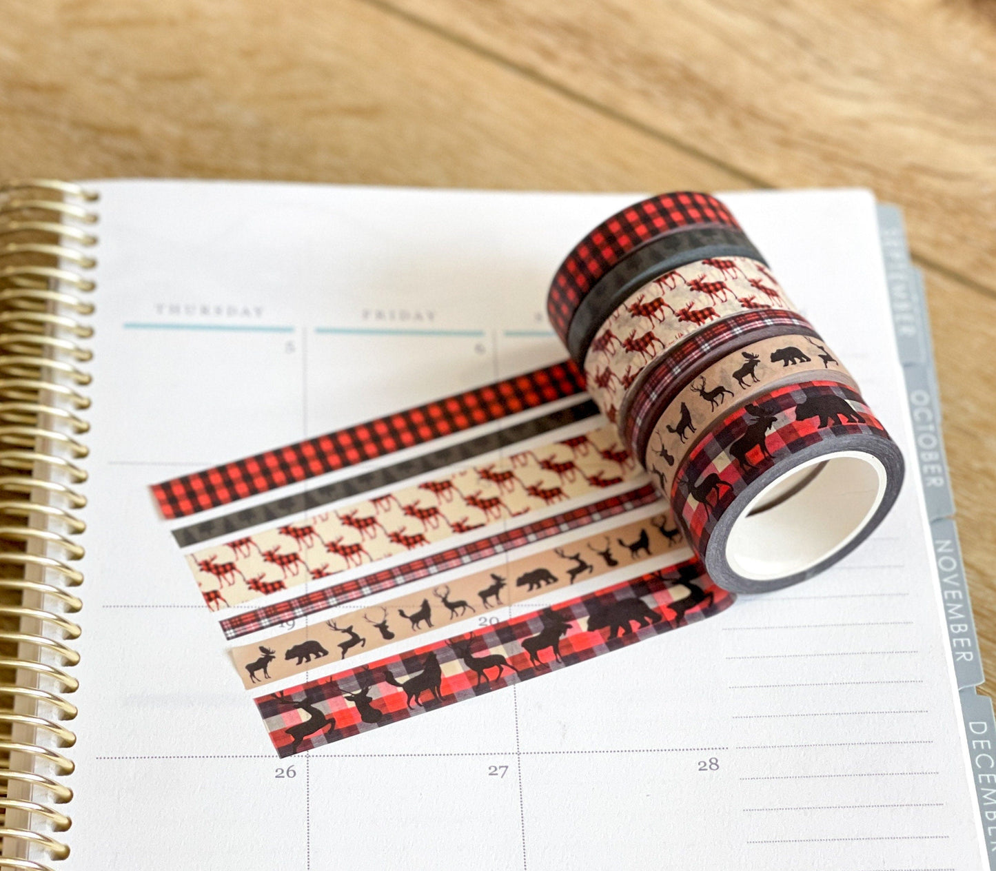 Christmas Buffalo Plaid Deer Holiday Red & Black Washi Tape Set (#W038)