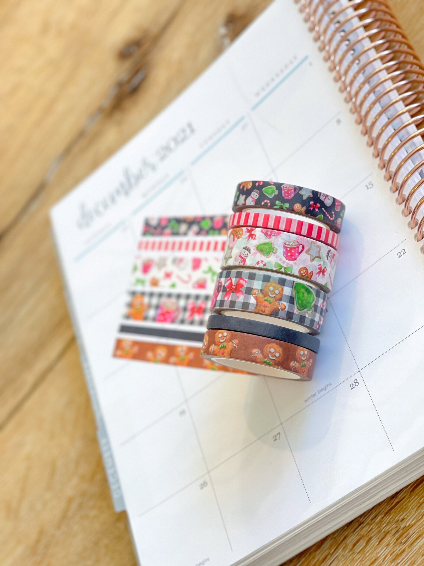 Gingerbread & Candy Canes Plaid Christmas Holiday Red & Green Washi Tape Set (#W039)