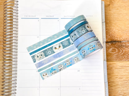 Snow Owls & Snowflakes Winter Animals Washi Tape Set (#W042)