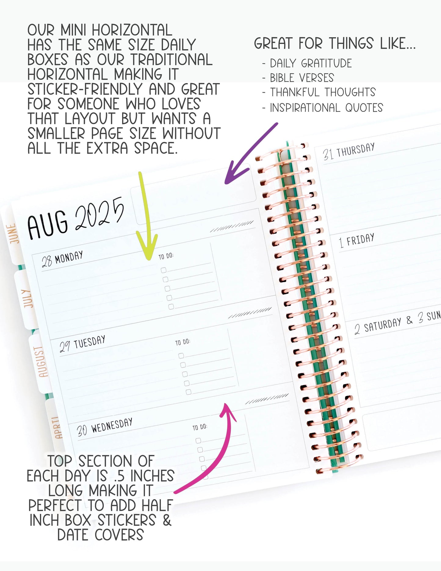 2025 Planner - Mini Horizontal Layout, Spiral Bound - "Tropical Greens" (#411)