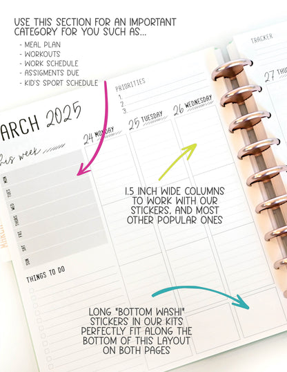 2025 Planner - Vertical Layout, Disc Bound - "Rainbow Glitz" (#901)