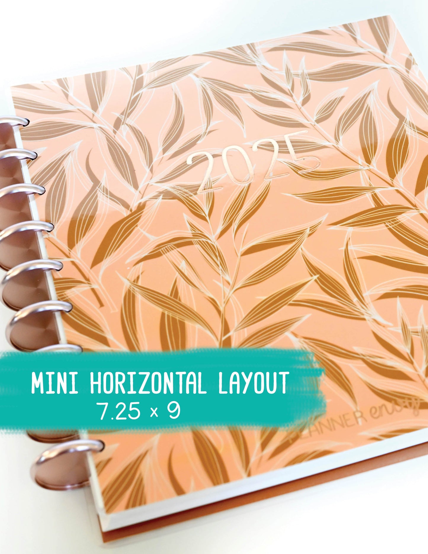2025 Planner - Mini Horizontal Layout, Disc Bound - "Golden Leaves" (#1007)