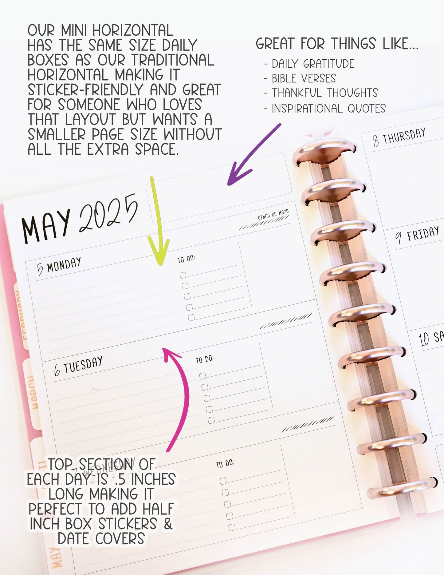 2025 Planner - Mini Horizontal Layout, Disc Bound - "Golden Leaves" (#1007)
