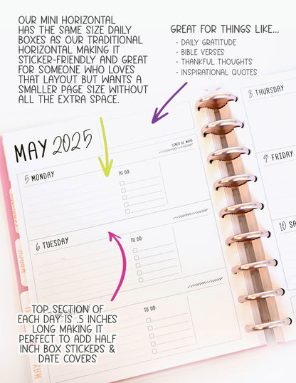 2025 Planner - Mini Horizontal Layout, Disc Bound - "Tropical Greens" (#1011)