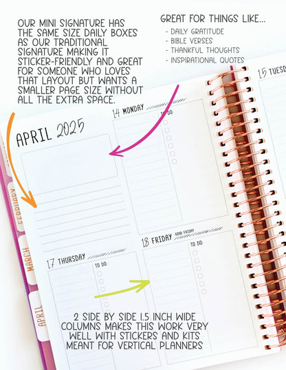 2025 Planner - Mini Signature Layout, Spiral Bound - "Rainbow Glitz" (#501)