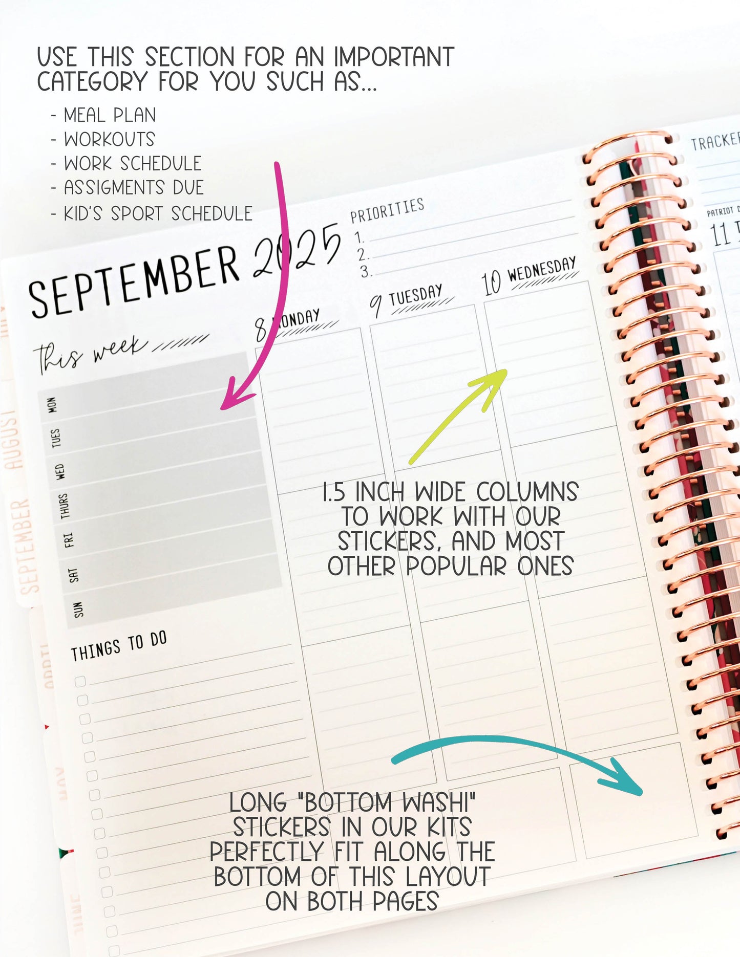 2025 Planner - Vertical Layout, Spiral Bound - "Golden Leaves" (#307)