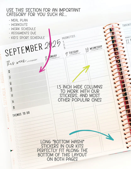 2025 Planner - Vertical Layout, Spiral Bound - "Golden Leaves" (#307)