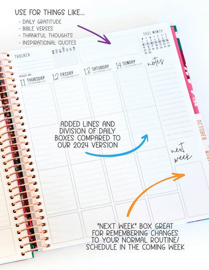 2025 Planner - Vertical Layout, Spiral Bound - "Rainbow Glitz" (#301)